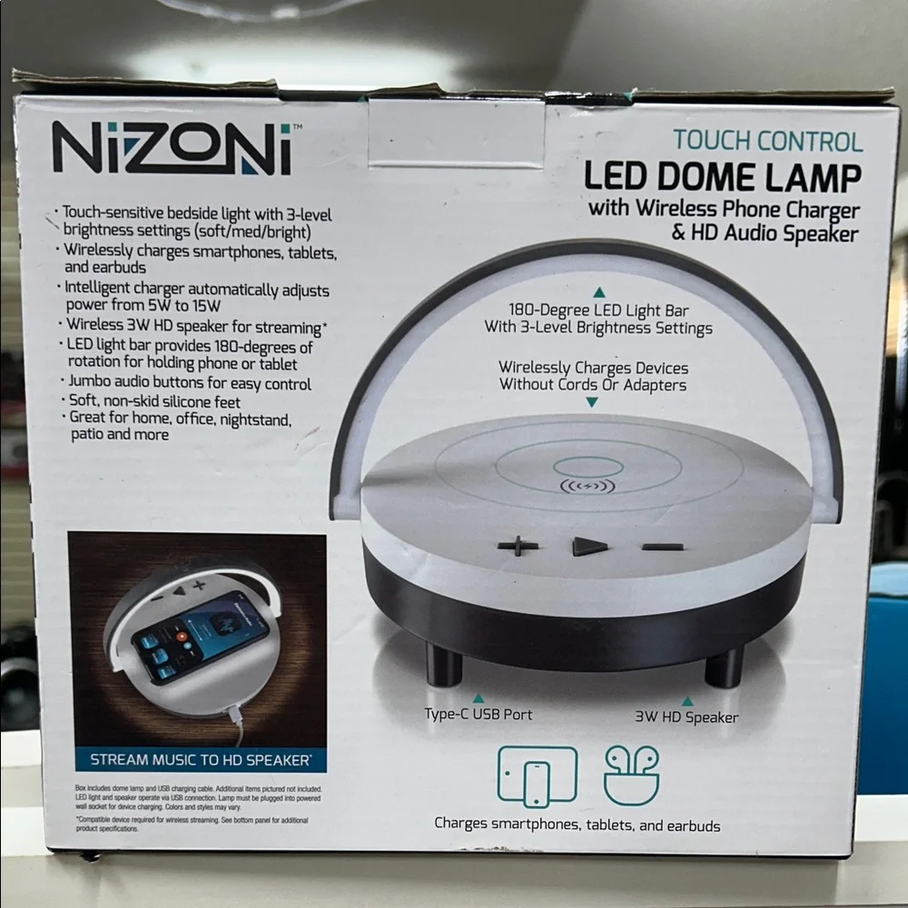 Touch Control LED Dome Lamp with Wireless Phone Charger - Black and White